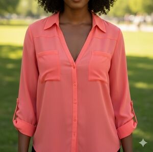 Vibrant Pink Button-Up Blouse